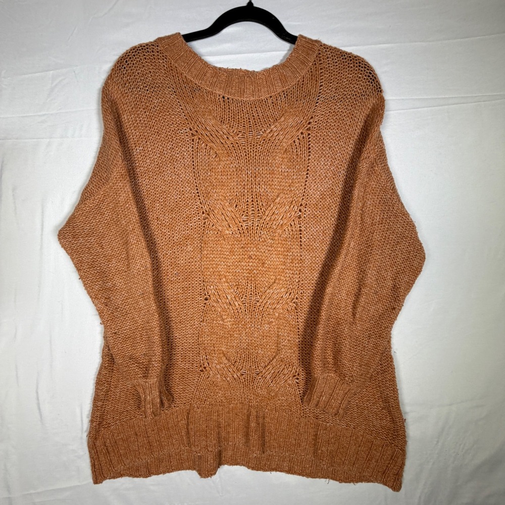 Aerie Oversized Knit Sweater Rust Orange Cable Knit Crew Neck Pullover